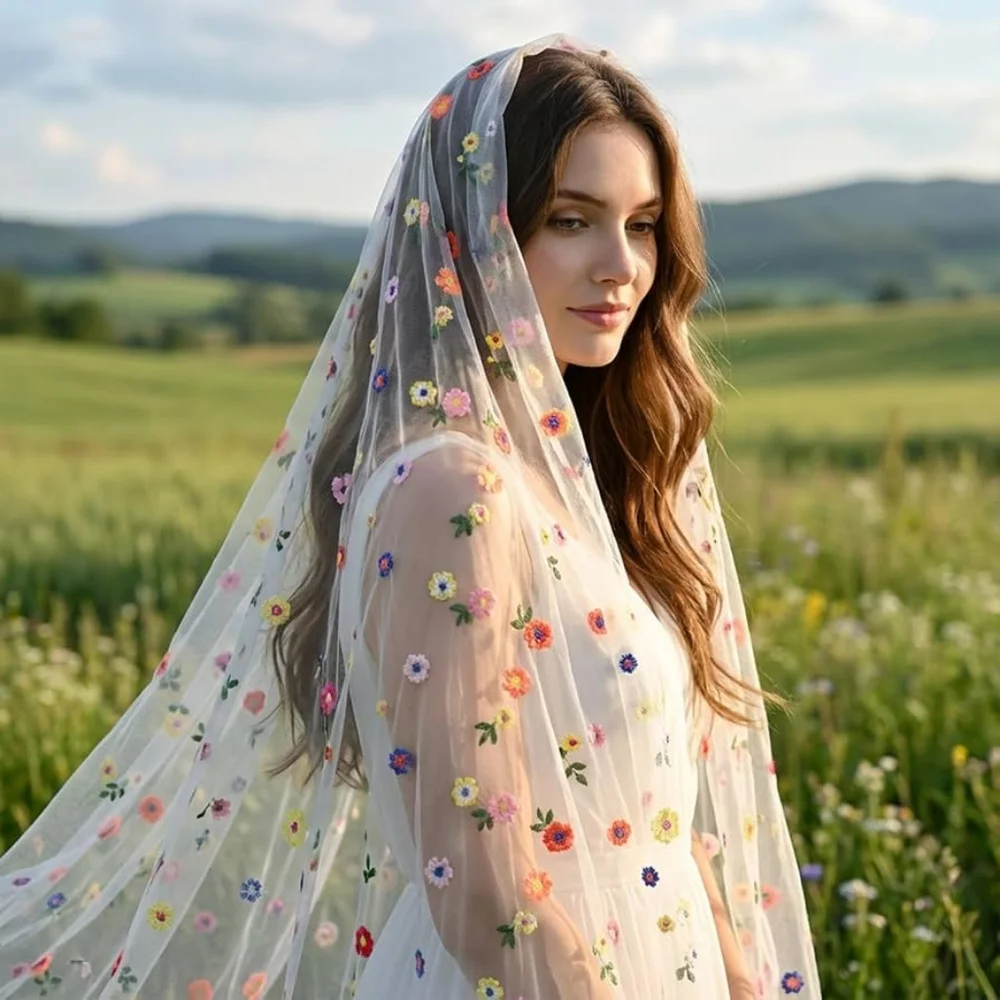 Embroidered Multicolored Flower Table Runners Or Veil